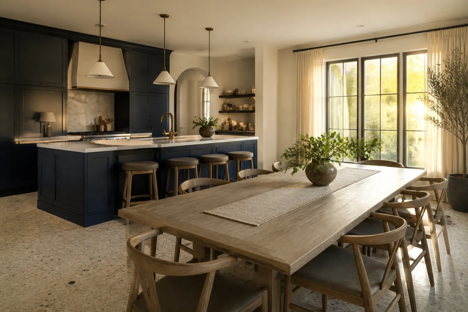 An open kitchen and dining area after a remodel